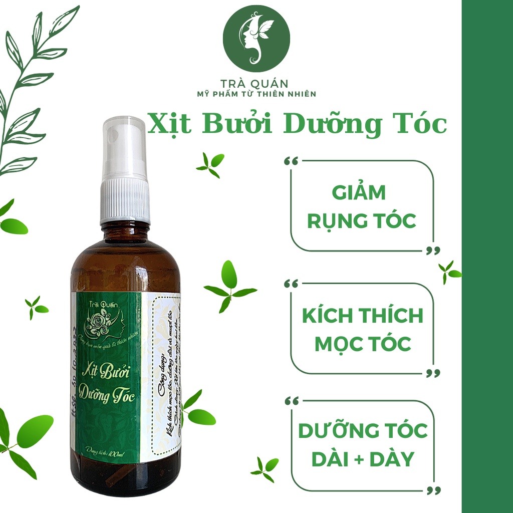 Xịt Bưởi Dưỡng Tóc Kích Mọc Tóc Giúp Tóc Chắc Khỏe Ngăn Ngừa Rụng Tóc, Thơm Nhẹ, Dưỡng Mềm Mượt Trà Quán 100ml