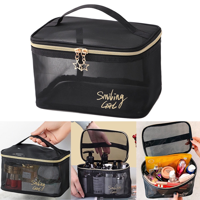 Túi Lưới Đựng Đồ Trang Điểm Màu Đen Sức Chứa Lớn Tiện Dụng Cho Nữ