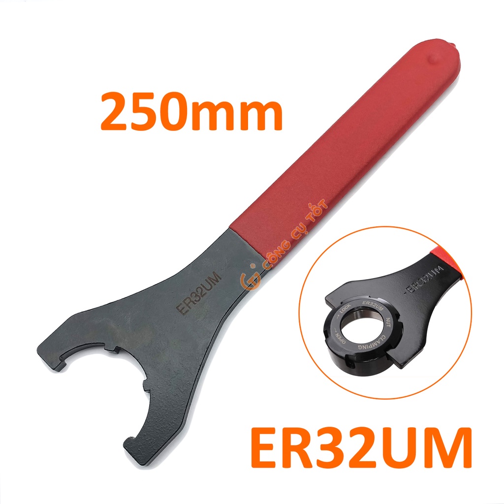 Cờ lê vặn đai ốc đầu kẹp collet ER32UM cán dạ đỏ dài 250mm