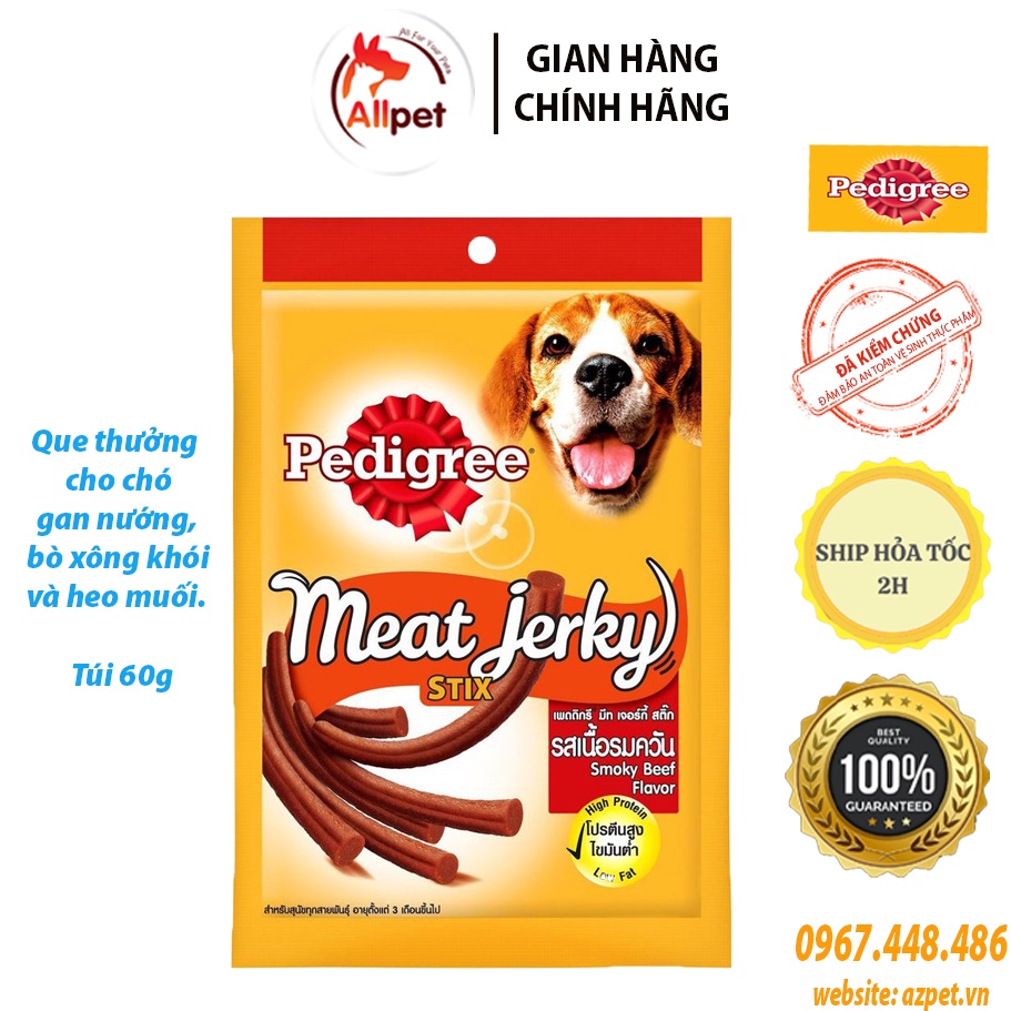 Pedigree - Snack cho chó. Pedigree Meat Jerky Vị Bò Xông Khói, heo muối, gan nướng Dạng Que. Túi 60G.