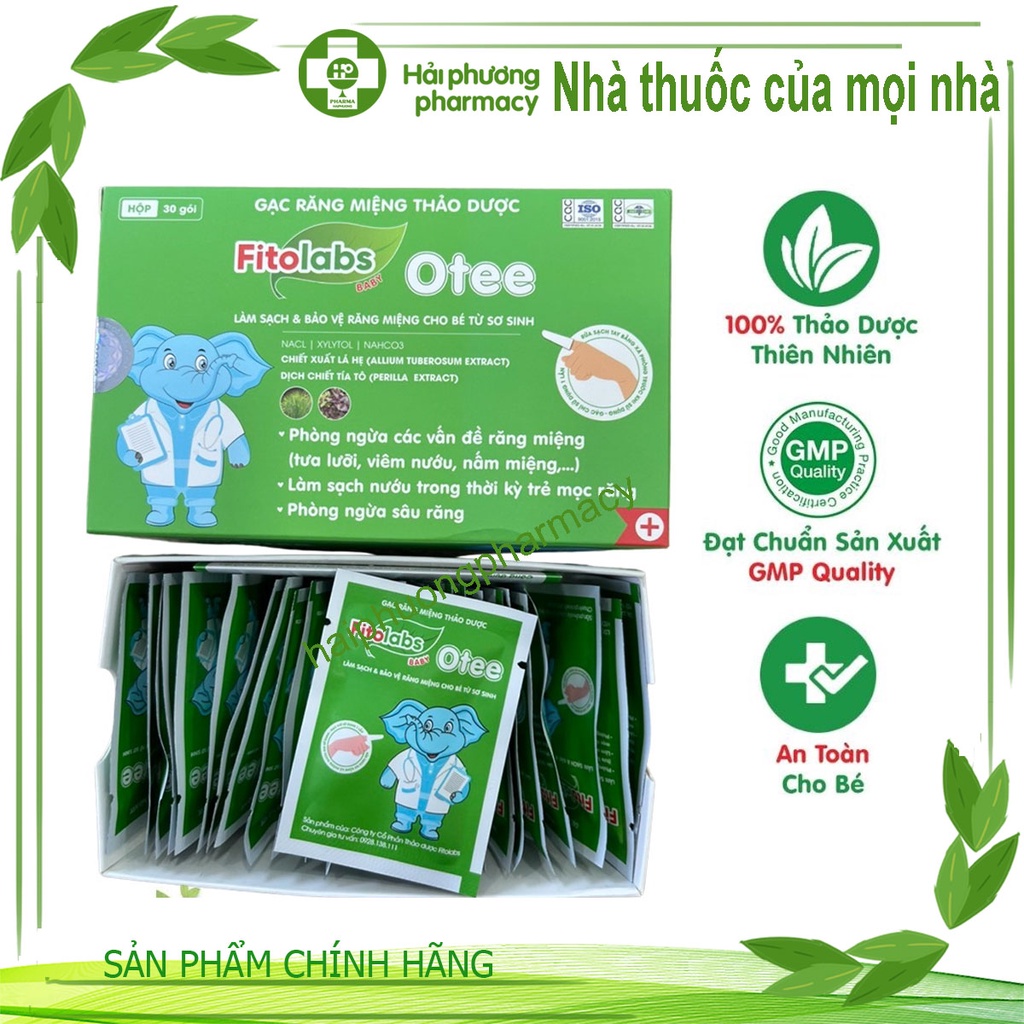Gạc răng miệng thảo dược Fitolabs Otee giúp vệ sinh khoang miệng an toàn cho bé từ sơ sinh giảm tưa lưỡi Hộp 30 Gói