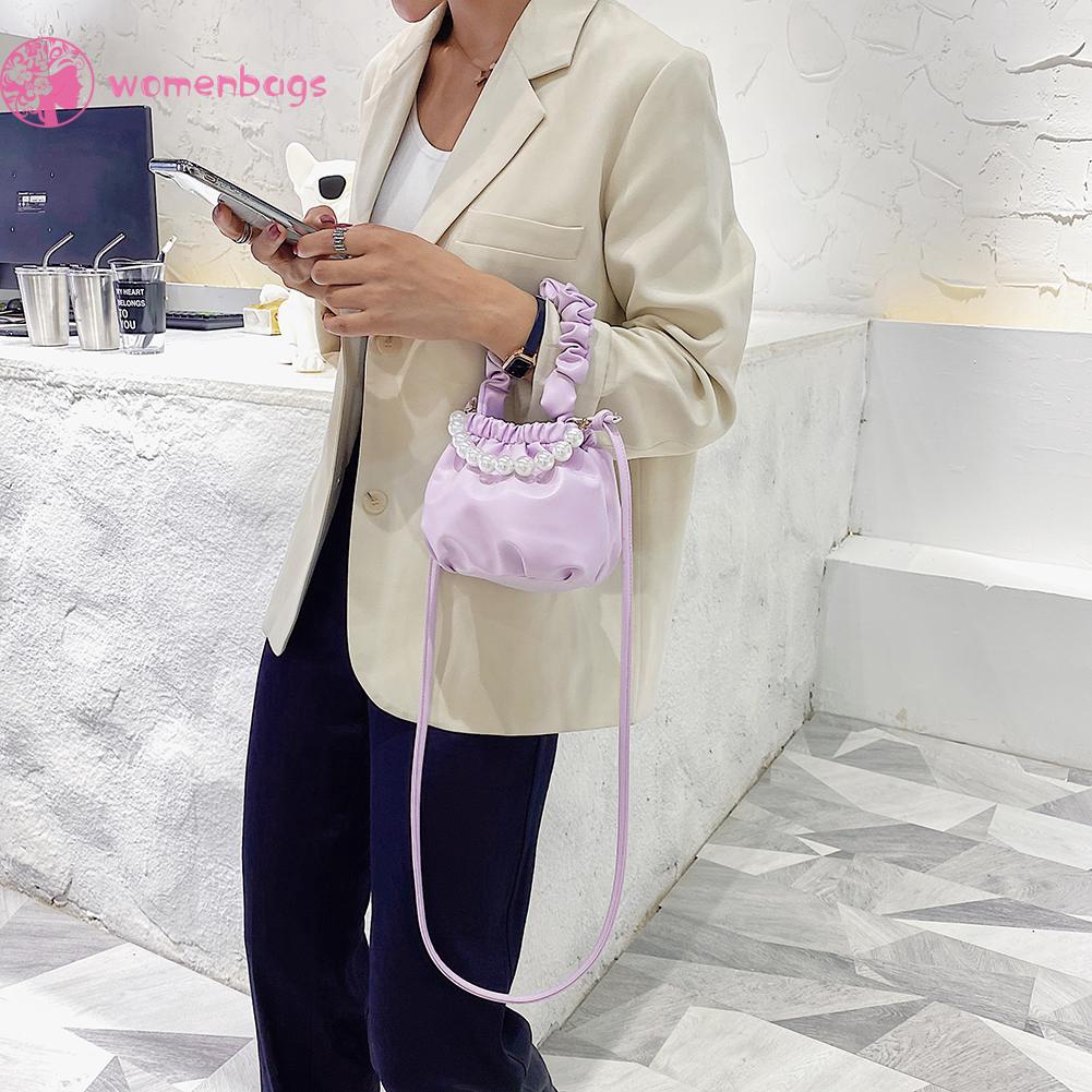 Túi đeo chéo mini xếp nếp bằng da đính ngọc trai thời trang cho nữ | BigBuy360 - bigbuy360.vn