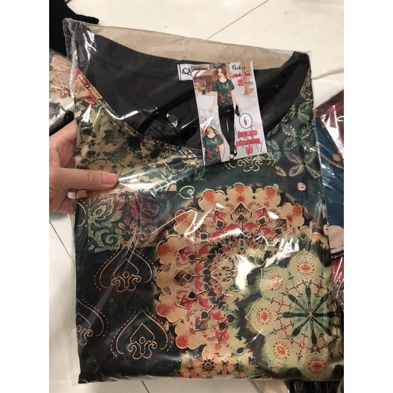 Đồ bộ trung niên áo gấm phối quần cotton mịn cao cấp