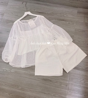 Set ren chấm bi trắng