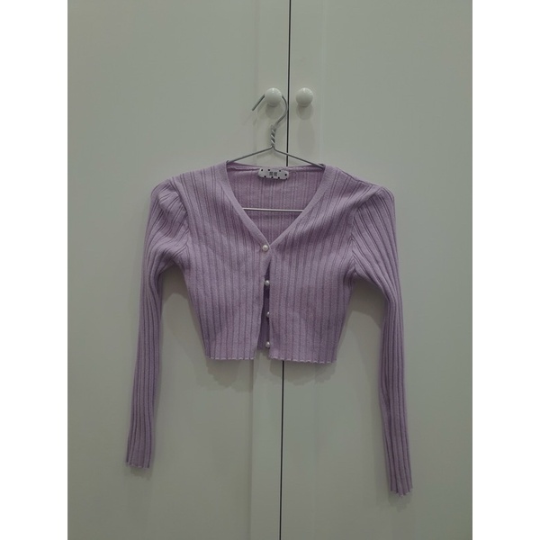 Áo croptop tay dài kiểu dáng Hàn tím pastel