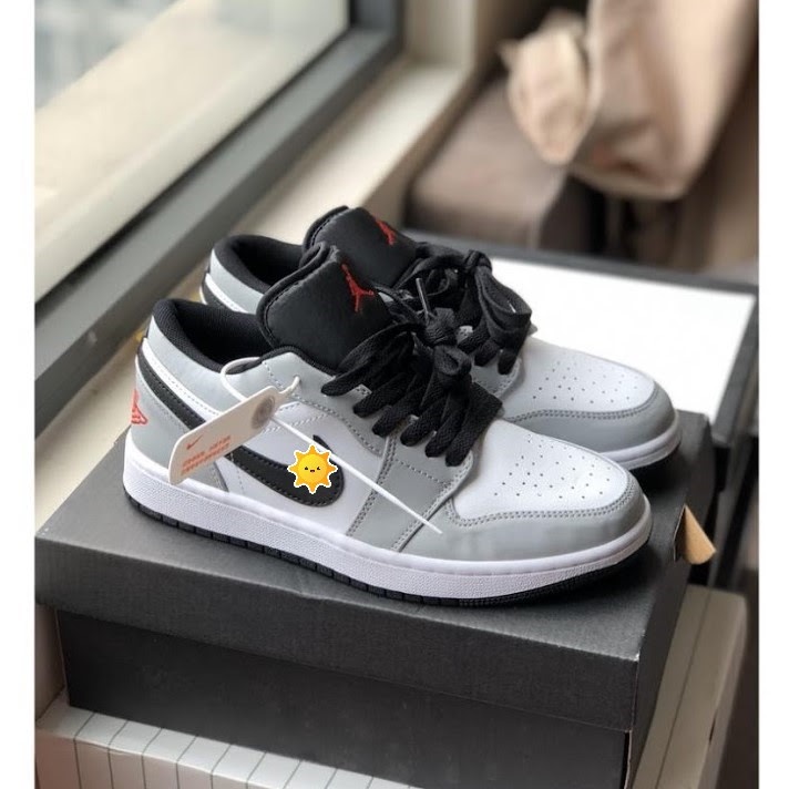 Giày Jordan 1 low xám chỉ đỏ, Giày thể thao Jodan smoke grey thấp cổ nam nữ cực chất Full Box