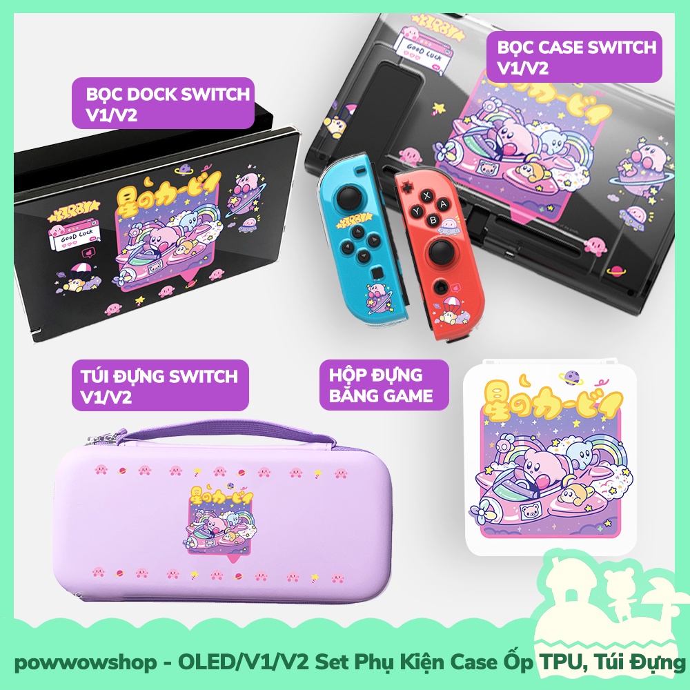 OLED/V1/V2 Set Bộ Phụ Kiện Case Ốp, Túi, Hộp Đựng Thẻ Game Nintendo Switch Kirby & Mario Co-op