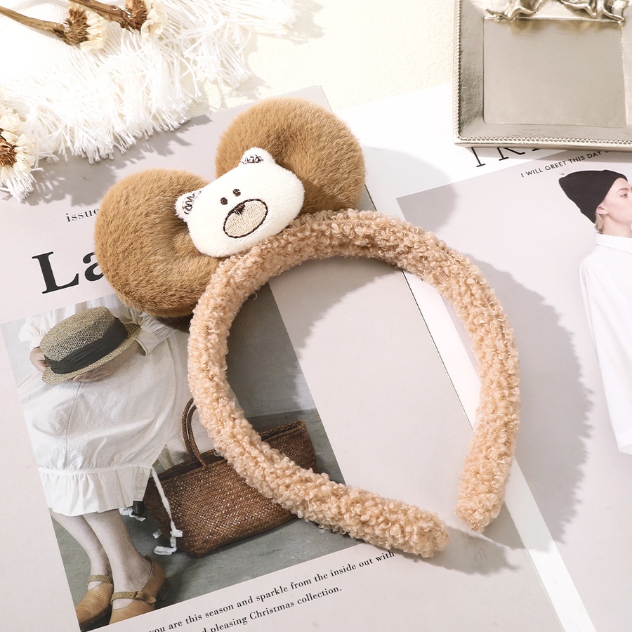 Băng đô cài tóc hình chú gấu nhồi bông mềm mại phong cách Hàn Quốc xinh xắn