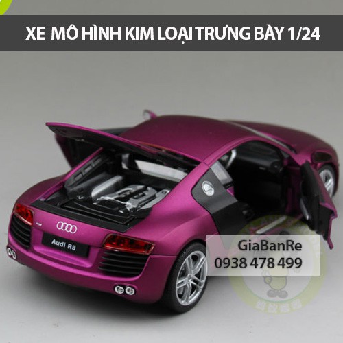 XE MÔ HÌNH KIM LOẠI SẮT TỈ LỆ 1:24 AUDI R8 V10 - WELLY FX - TÍM - 8024TI