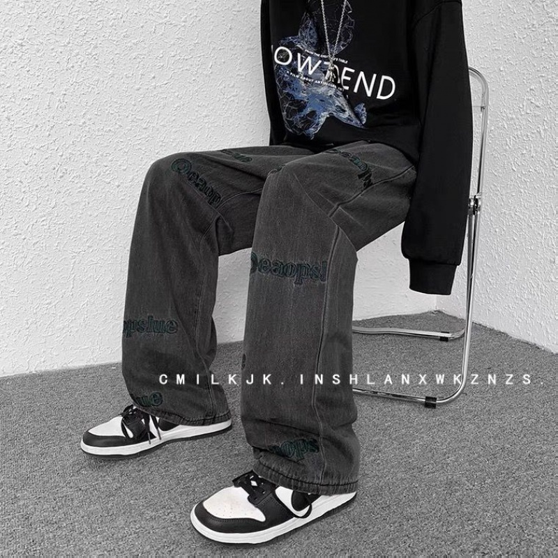 Quần jeans Nam Ống Rộng Phong Cách Âu Mỹ Cá Tính