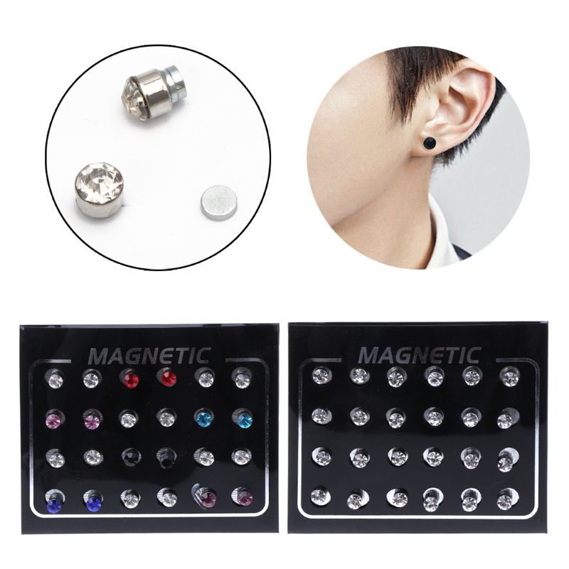 12 Đôi khuyên tai nam châm đính đá pha lê thời trang sành điệu