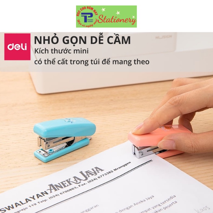 Dập ghim 10 Deli - Kèm 1000 ghim - Xanh, vàng, trắng, hồng - 1 cái E0254