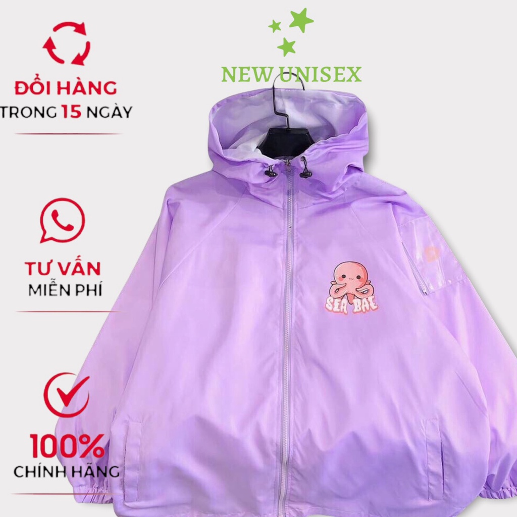 Áo khoác dù nam nữ form rộng họa tiết hoạt hình dây kéo vải dù 2 lớp hình bạch tuộc phong cách Hàn Quốc TP [NewUnisex]