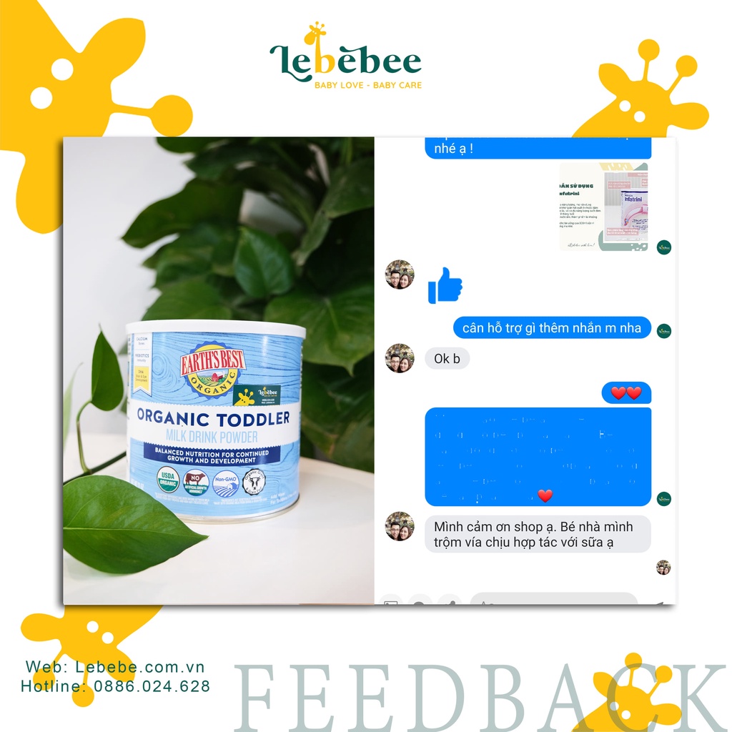 Sữa bột Earth’s Best Organic Toddler Formula cho bé ( Hộp 595gr) mẫu mới