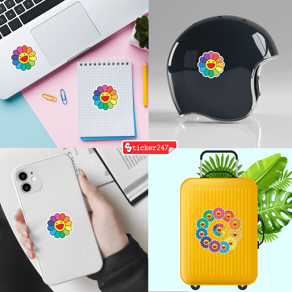12 Sticker hình bông hoa mặt cười Takashi Murakami 𝑭𝒓𝒆𝒆𝒔𝒉𝒊𝒑 chống nước, dán laptop, điện thoại, đàn guitar, mũ bảo hiểm