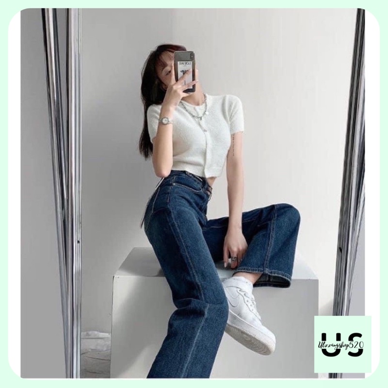 Quần bò xanh đậm ống xuông 2 cúc chất dày A02 Ulzzangshop520