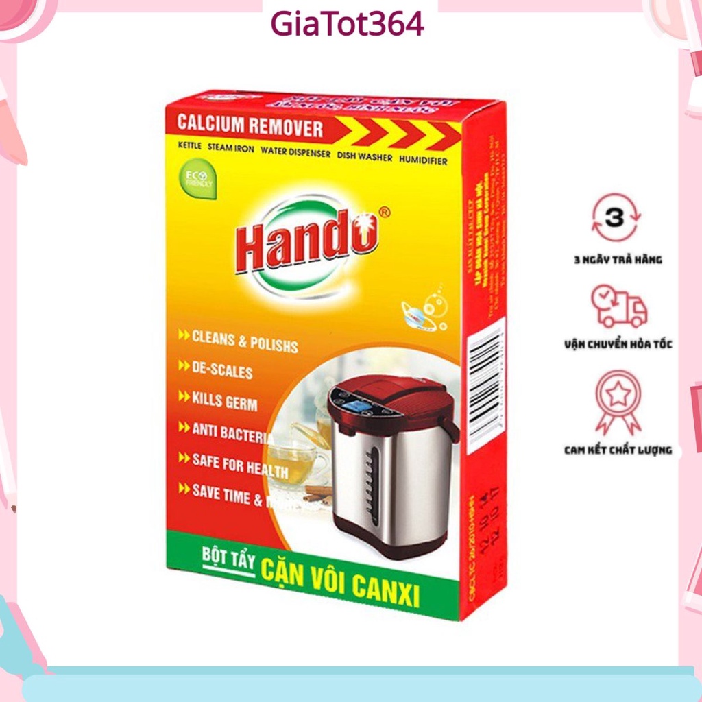 Bộ 2 Hộp bột tẩy cặn canxi  Hando cho cây nước, ấm đun nước, bình nóng lạnh 100G