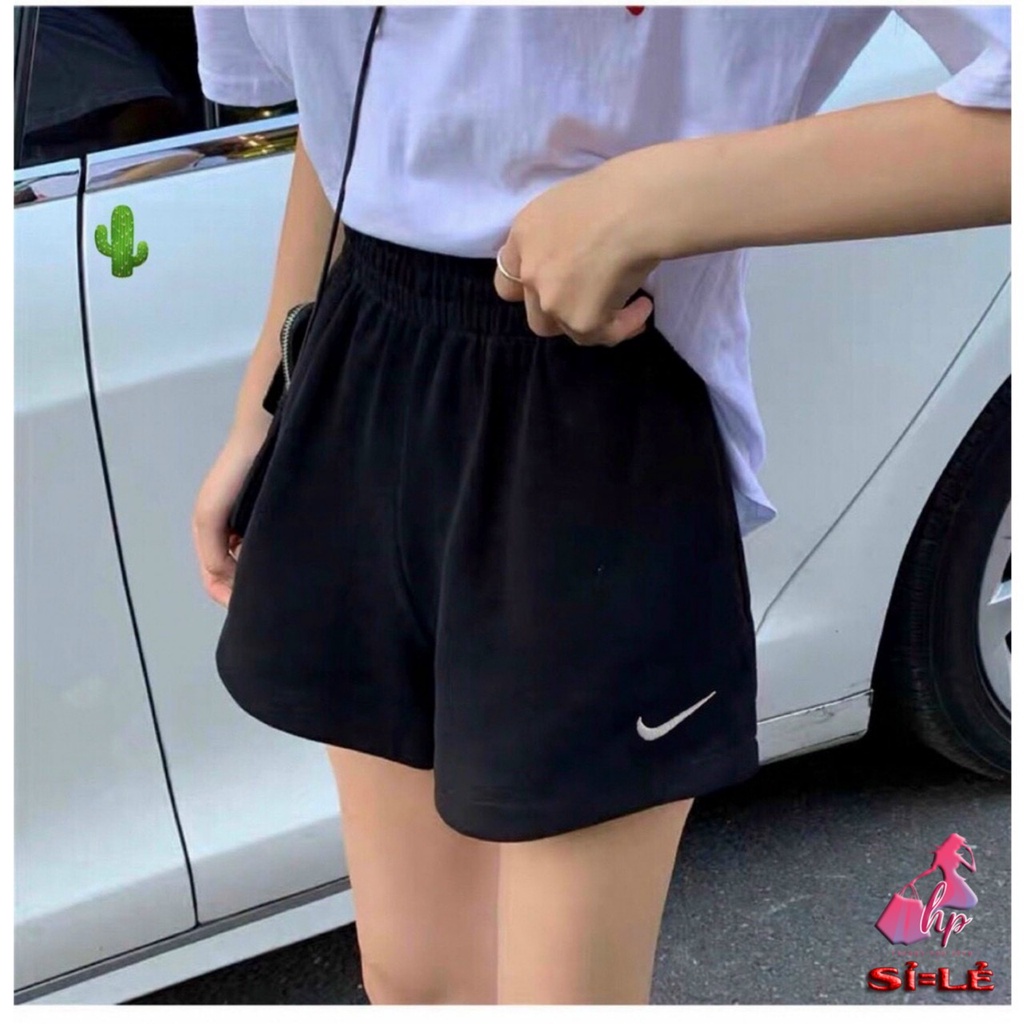 Quần short cotton da cá nữ thêu logo có túi form ngắn thể thao siêu cá tính  -mã VD32..