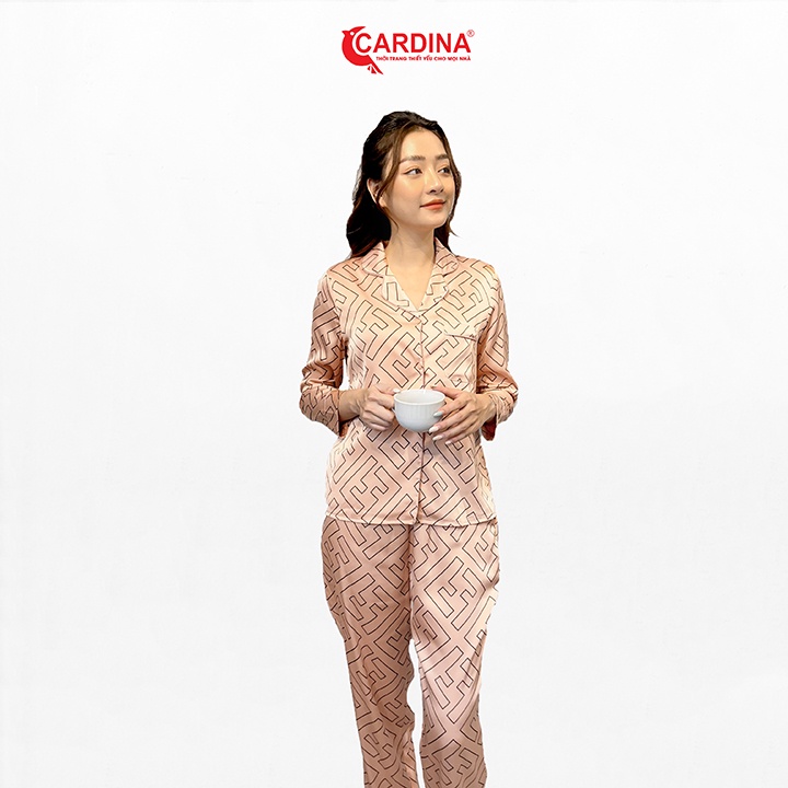 Đồ Bộ Nữ 𝐂𝐀𝐑𝐃𝐈𝐍𝐀 Pijama Chất Lụa Satin Nhật Cao Cấp Quần Dài Áo Dài Tay Họa Tiết 1Pi12