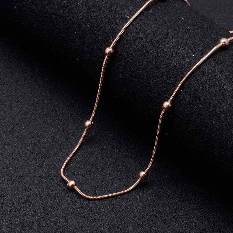 Dây chuyền thép titan mạ vàng hồng 18k đính hạt tròn phong cách âu mỹ chống thấm nước chống dị ứng không phai màu