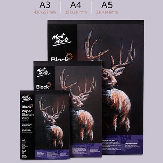 Giấy vẽ tone đen Mont Marte chuyên vẽ chì màu, màu sáp, phấn tiên, 1 tệp 25 tờ size A4 định lượng 140gsm