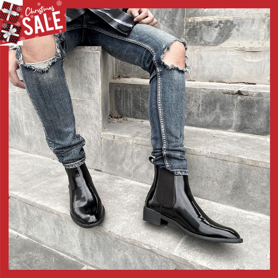 Chelsea Boots Da Bóng Đế Cao 4cm