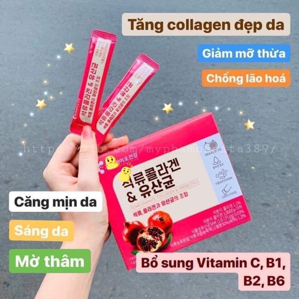 Collagen lựu đỏ 💝 FREESHIP 💝 Bột uống bổ sung Collagen lựu đỏ Hàn Quốc bio cell trẻ hóa da, căng bóng hộp 30 gói