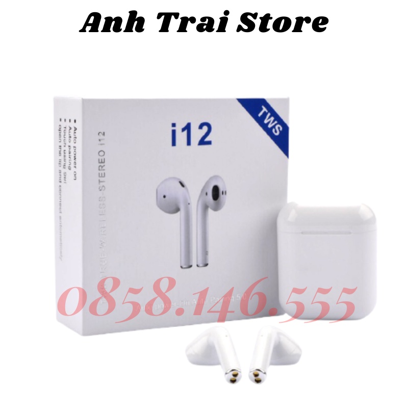 Tai Nghe Bluetooth i12 Không Dây Nhét Tai Phụ Kiện Tai Nghe Điện Thoại IOS Và Android Siêu Hay-Anh Trai Store