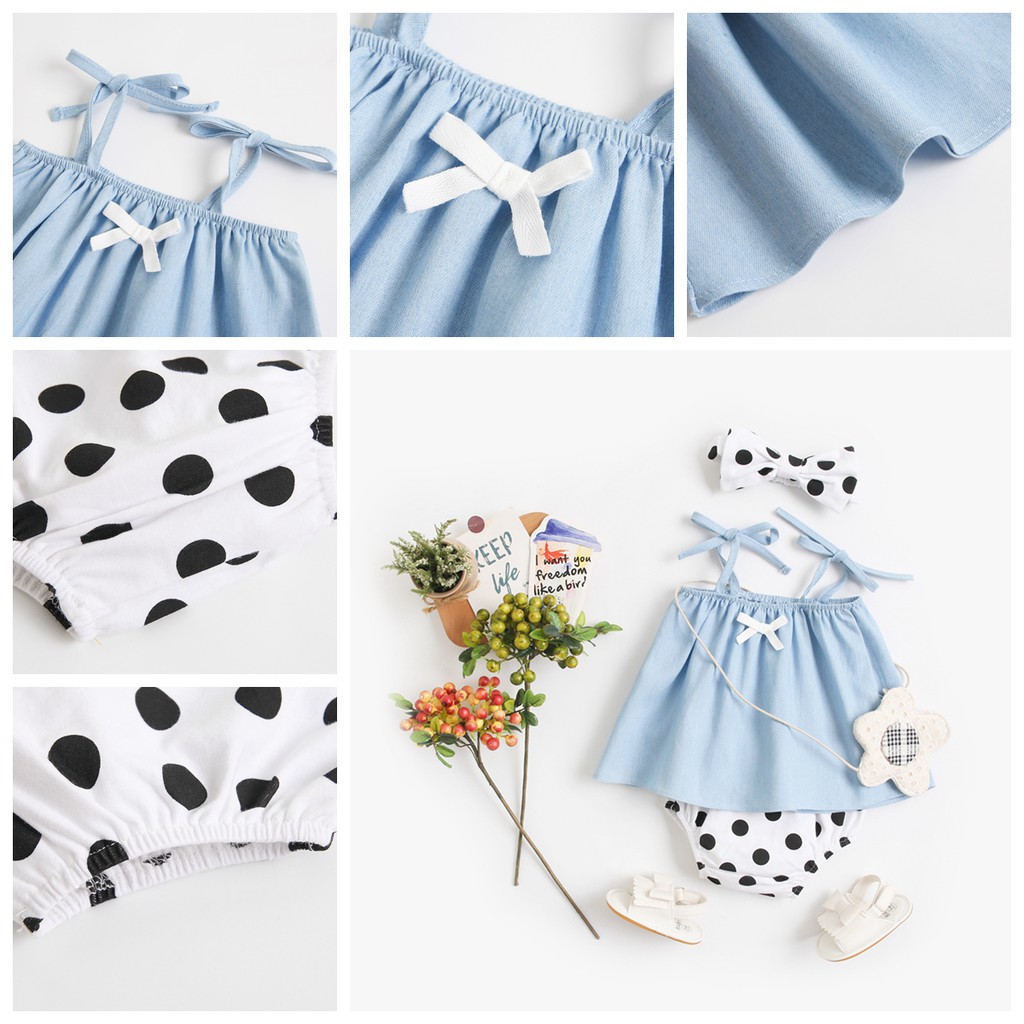 Bộ áo và quần short Sanlutoz 2 món chất liệu cotton họa tiết chấm bi cho bé gái thời trang mùa hè