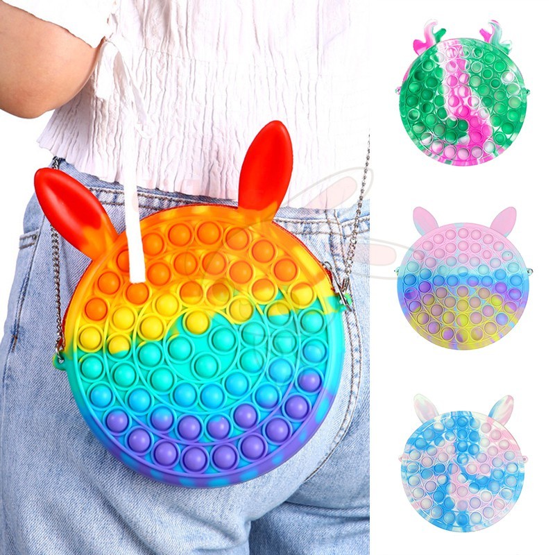 Con kỳ lân Pop it Messenger cái túi Túi đeo vai Push Bubble Sensory Fidget Giải phóng đồ căng thẳng