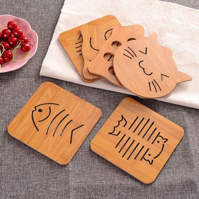 Combo 4 Miếng LÓT GỖ kê đồ đa năng, cách nhiệt nhiều hoa văn (15x15cm)