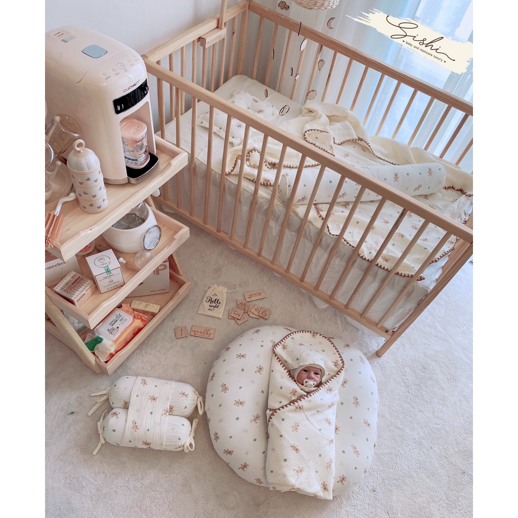 Set chăn gối 6 món vải xô muslin OME x Sishi cao cấp cho bé