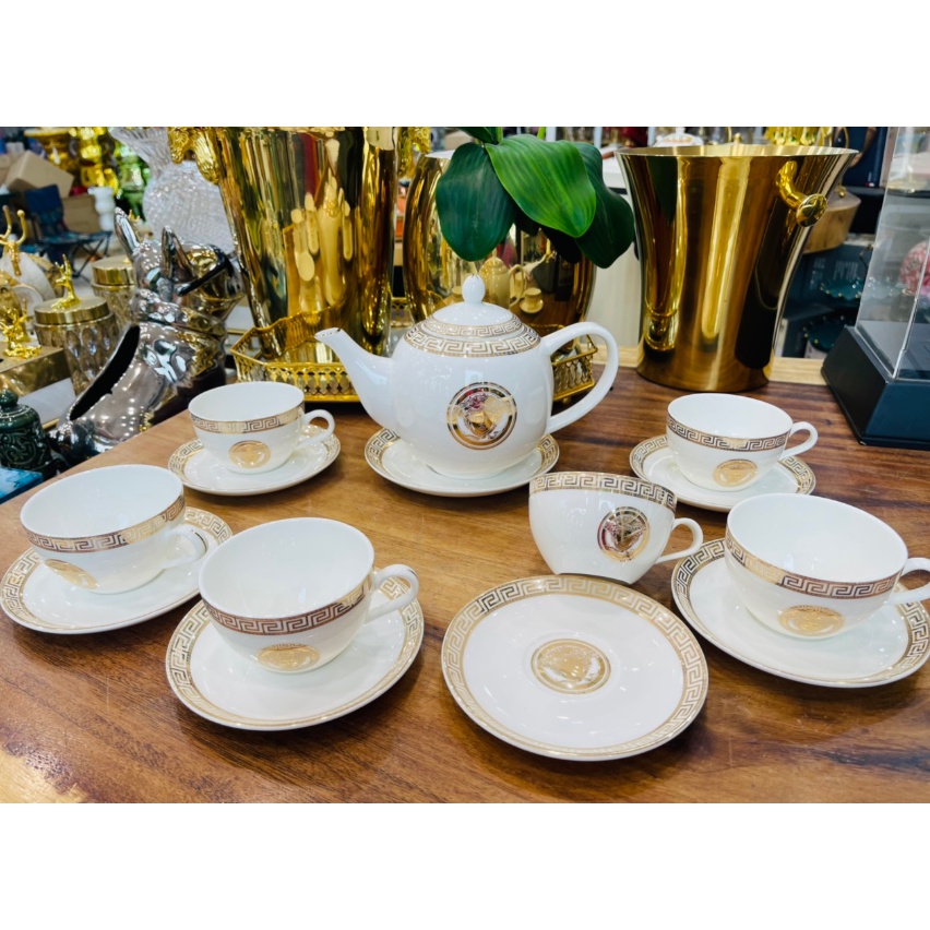Ấm chén versace sứ xương cao cấp. bộ ấm pha trà versace có hộp quà tặng cao cấp