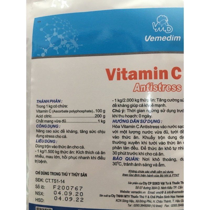 [Mã PET50K giảm Giảm 10% - Tối đa 50K đơn từ 250K] vitamin c, tăng sức đề kháng, tăng sức khoẻ cho vật nuôi 100g/ gói