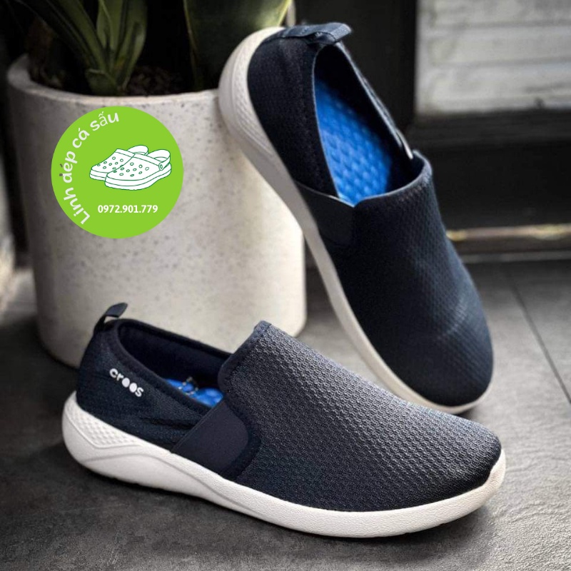 Giày lười vải cross nam Slipon liter màu navy êm, bền, hàng xịn, full box