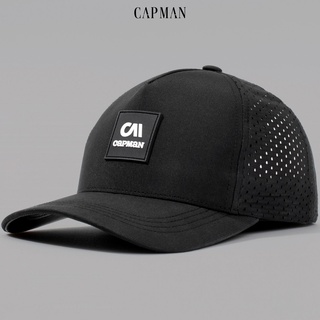 Mũ lưỡi trai chính hãng CAPMAN thể thao trucker vải dù màu đen trắng CM108