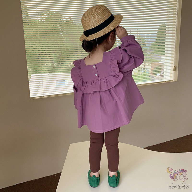 Áo Sơ Mi Cotton Cổ Vuông Dài Tay Thời Trang Hàn Quốc Dành Cho Bé Gái