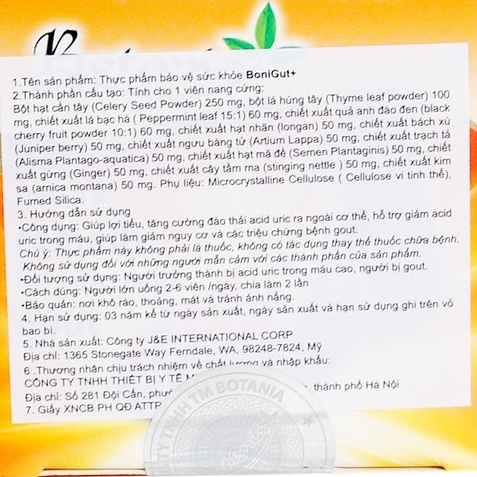 Viên uống Bonigut Ức chế sự hình thành acid uric trong máu, hỗ trợ người bị gút, bị tăng acid uric máu.