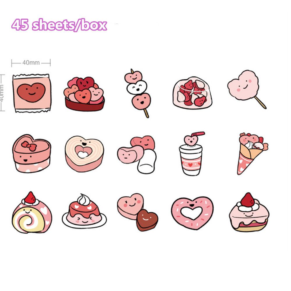 Hộp 45 miếng dán hình món tráng miệng dễ thương dùng trang trí tiện dụng