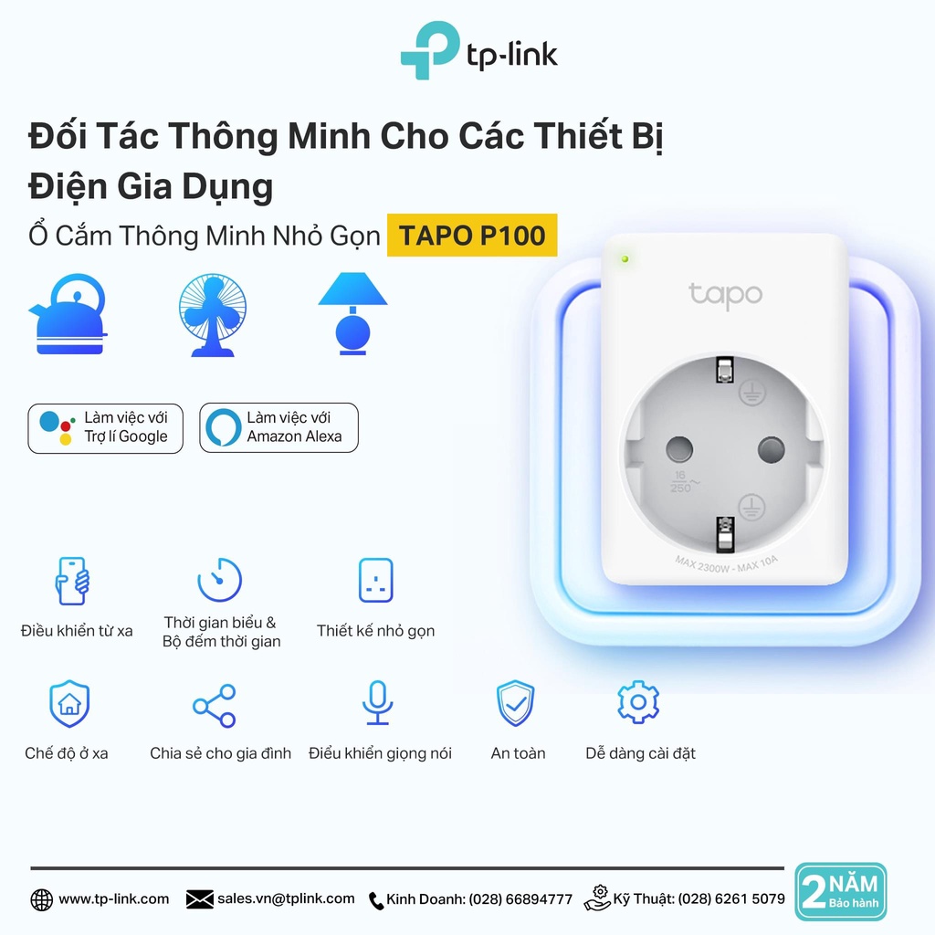 [Hỏa Tốc - HCM] Ổ Cắm Điện Wifi Thông Minh TP-Link Tapo P100 | Hàng Chính Hãng | Bảo Hành 24 Tháng | Ngoc Vien Store