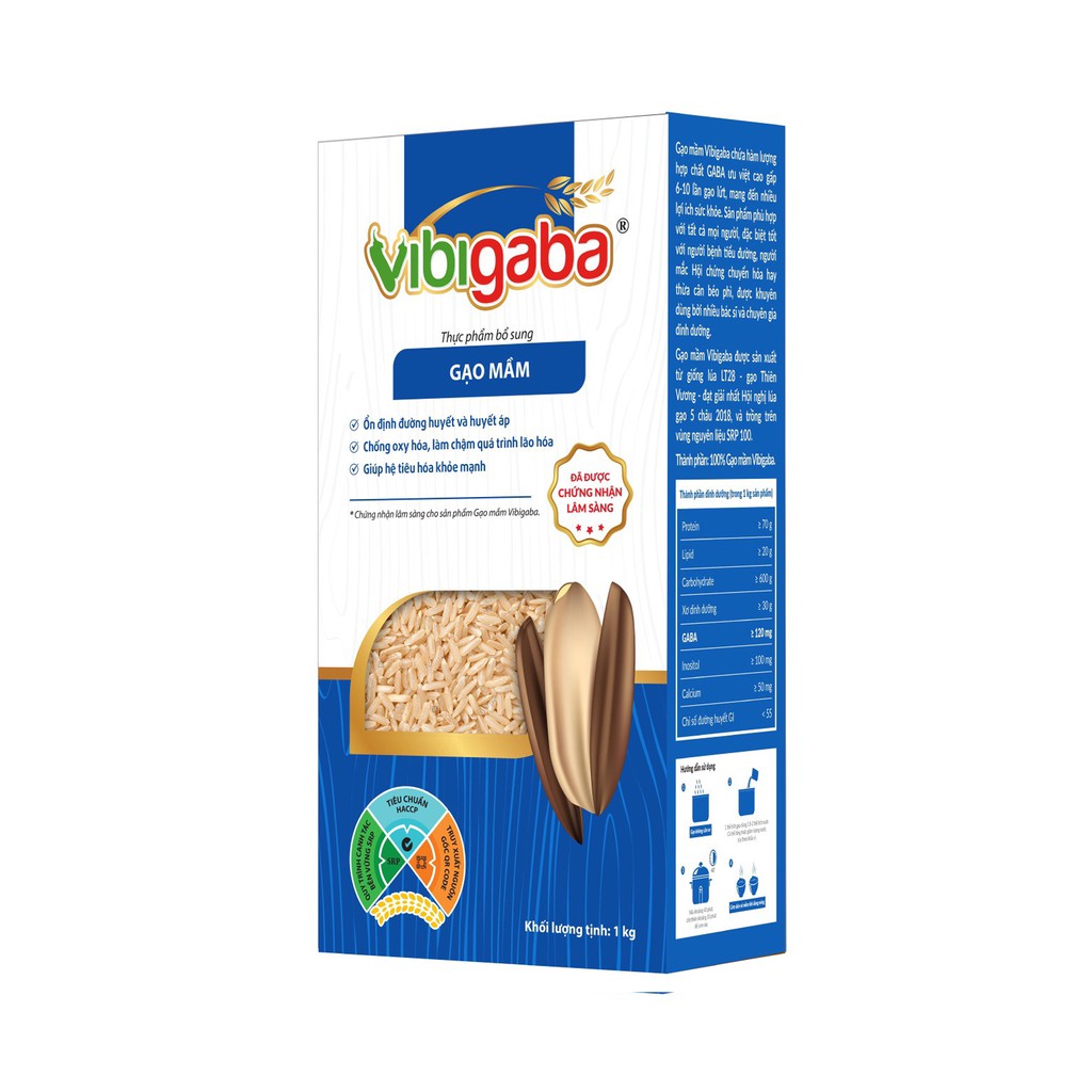 Gạo Mầm Vibigaba Hạt Ngọc Trời Gói 1Kg - Gạo cho người tiểu đường, giảm cân - Date mới nhất