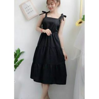 Đầm tầng thắt nơ vai - ảnh thật