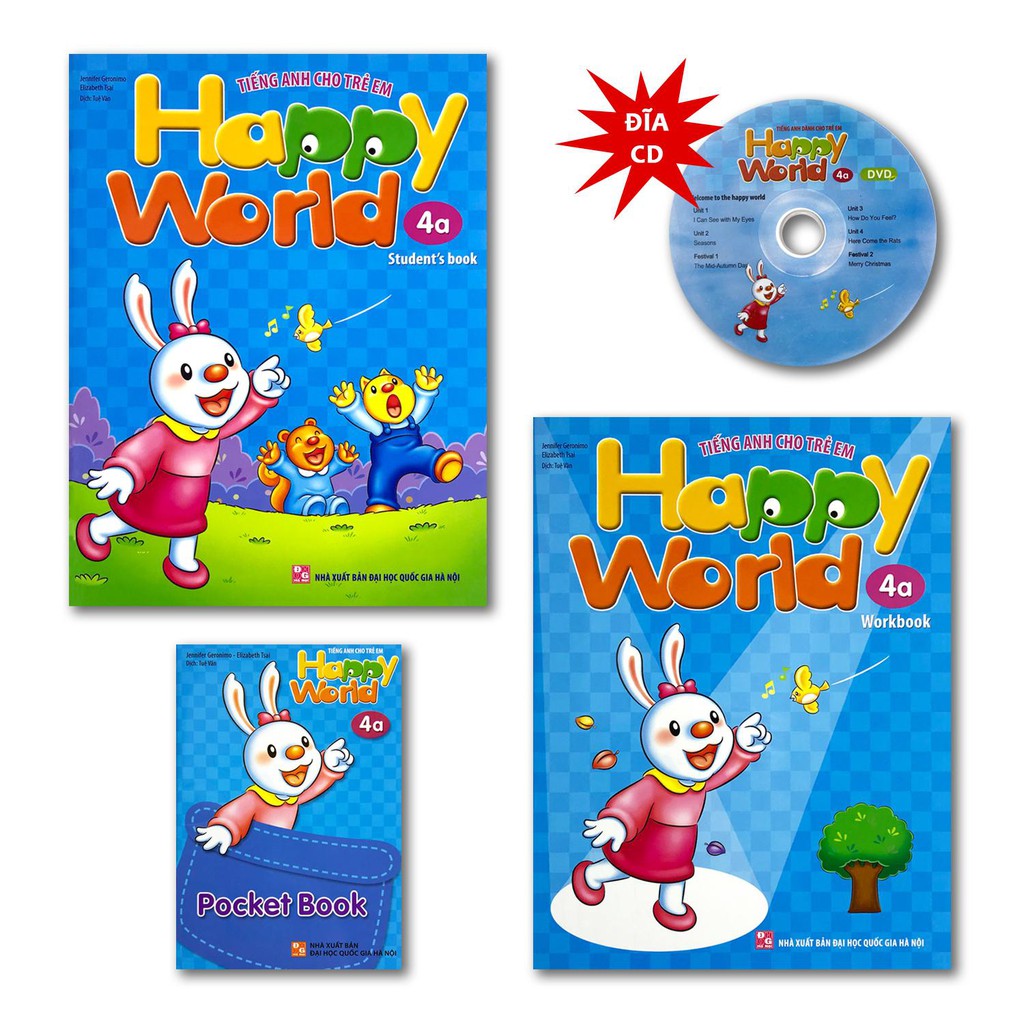 Sách - Tiếng Anh Cho Trẻ Em - Happy World - 4a (Bộ 2 quyển, 1 sổ tay, 1 đĩa DVD)