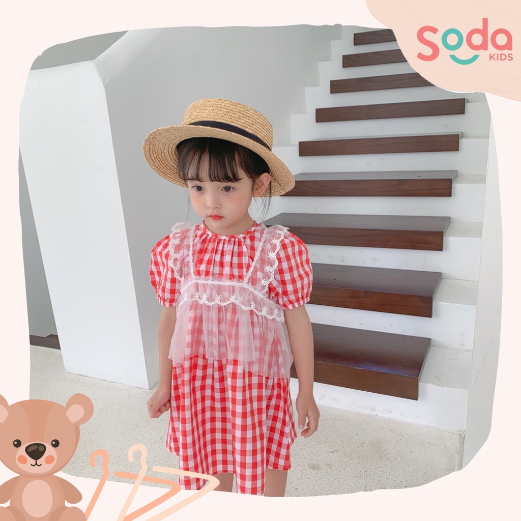 Váy kẻ đỏ kèm voan cho bé gái (Ảnh thật)