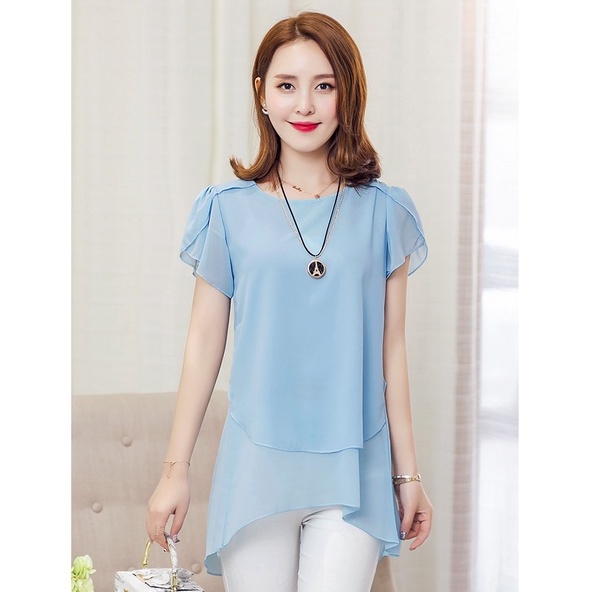 Áo chiffon Tay Ngắn Màu Trơn Thời Trang Cho Nữ