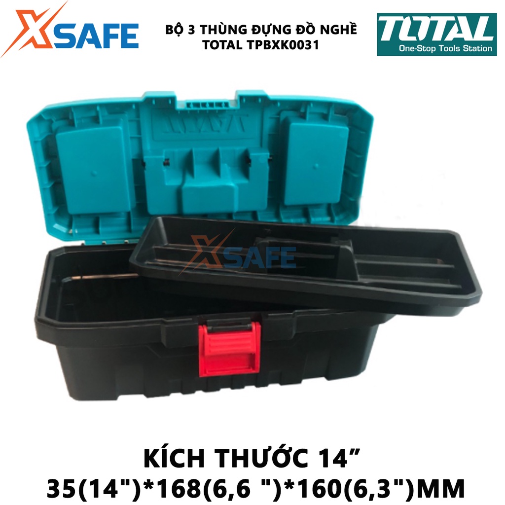 Bộ 3 thùng đựng đồ nghề khóa nhựa TOTAL TPBXK0031 Hộp đựng dụng cụ kích thước 14",17",20", khóa nhựa PP độ bền cao