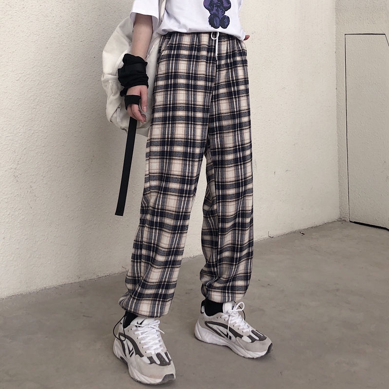 Quần Dài Ống Rộng Họa Tiết Sọc Caro 17n003 Phong Cách Harajuku Cho Nam Và Nữ