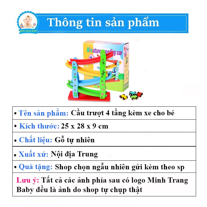 Đồ Chơi Gỗ Xe Cầu Trượt 4 Tầng Cho Bé