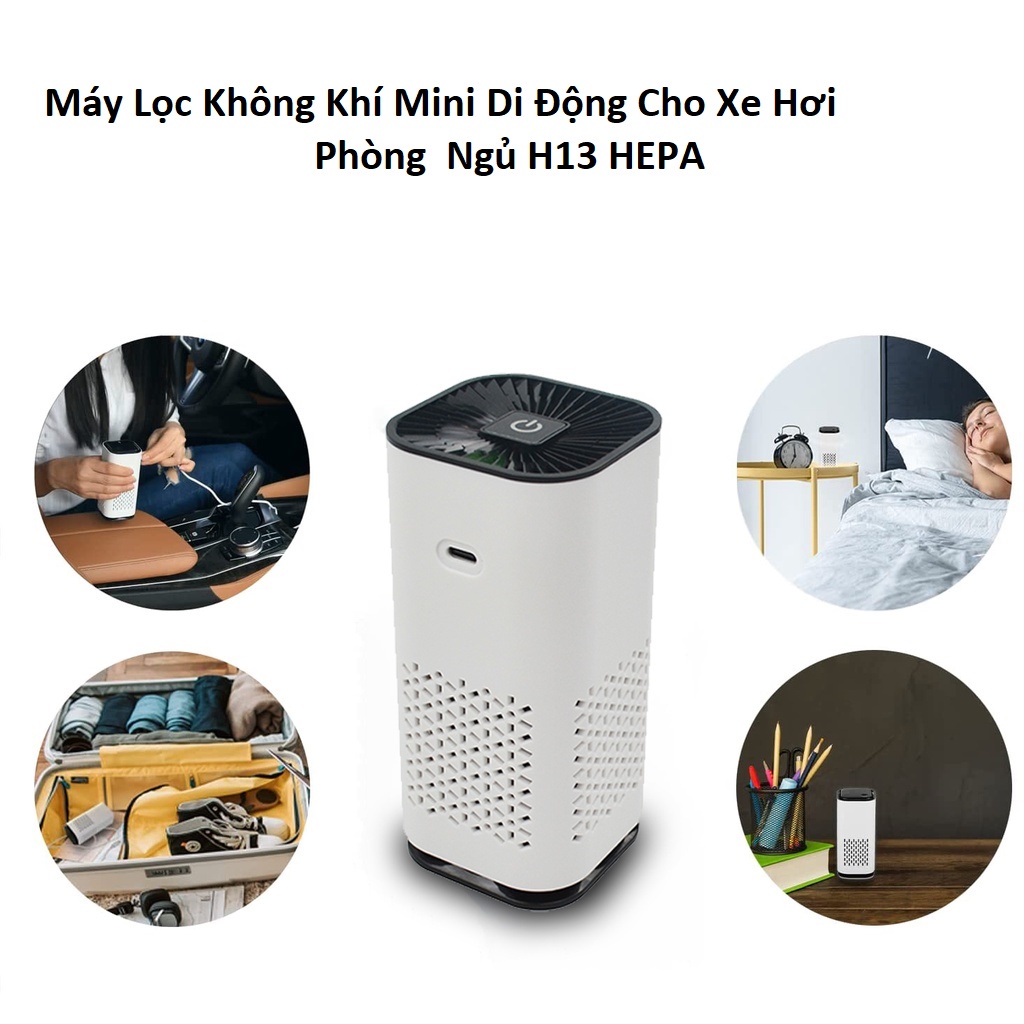 Máy Lọc Không Khí Mini Di Động Cho Xe Hơi/Phòng Ngủ H13 HEPA Cao Cấp