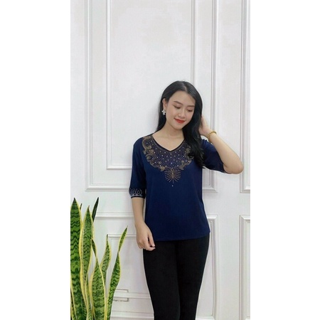 Áo thun trung niên, cao cấp đính đá